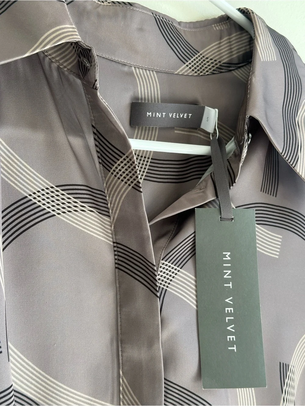 NWT Mint Velvet Remi Geo Print Shirt Size S Long Sleeve Geometric Blouse